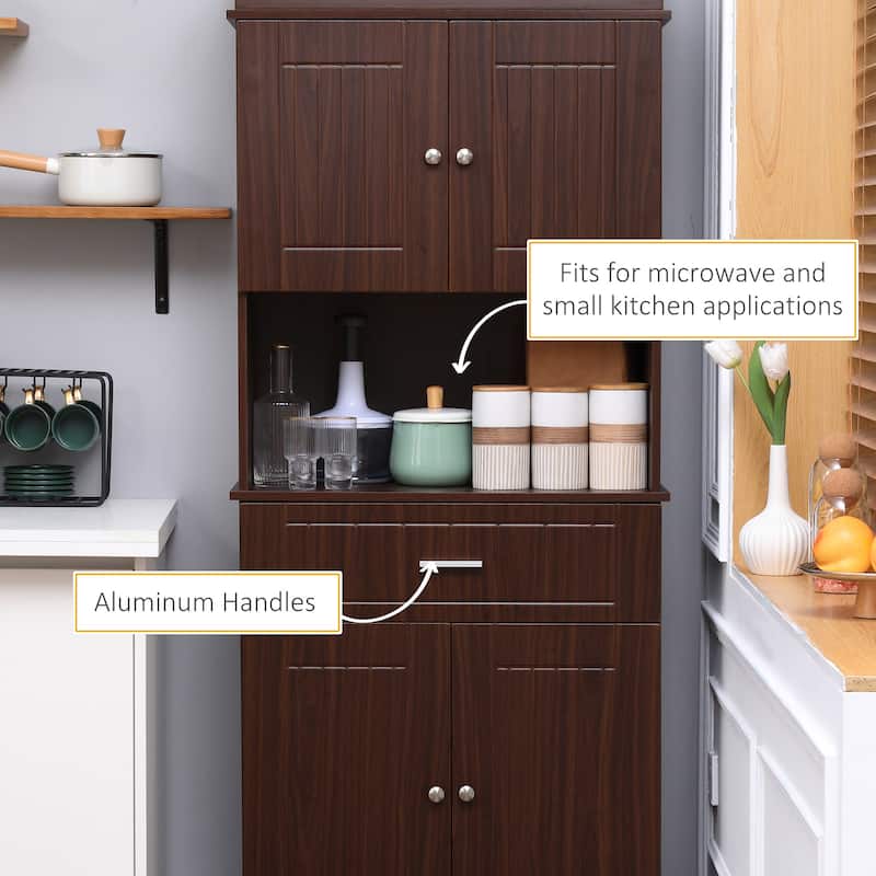 HOMCOM 72" Kitchen Buffet with Hutch, Freestanding Pantry Cupboard with Utility Drawer, 2 Door Cabinets and Countertop, Brown