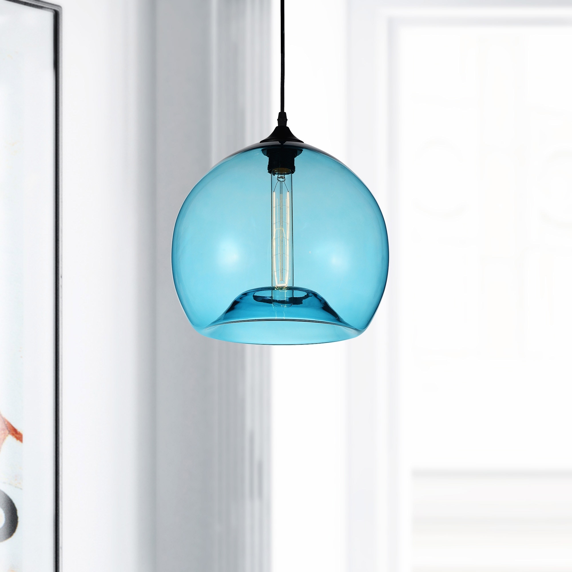 CWI Lighting Glass 1 Light 12in Blue Down Mini Pendant - Transparent Blue