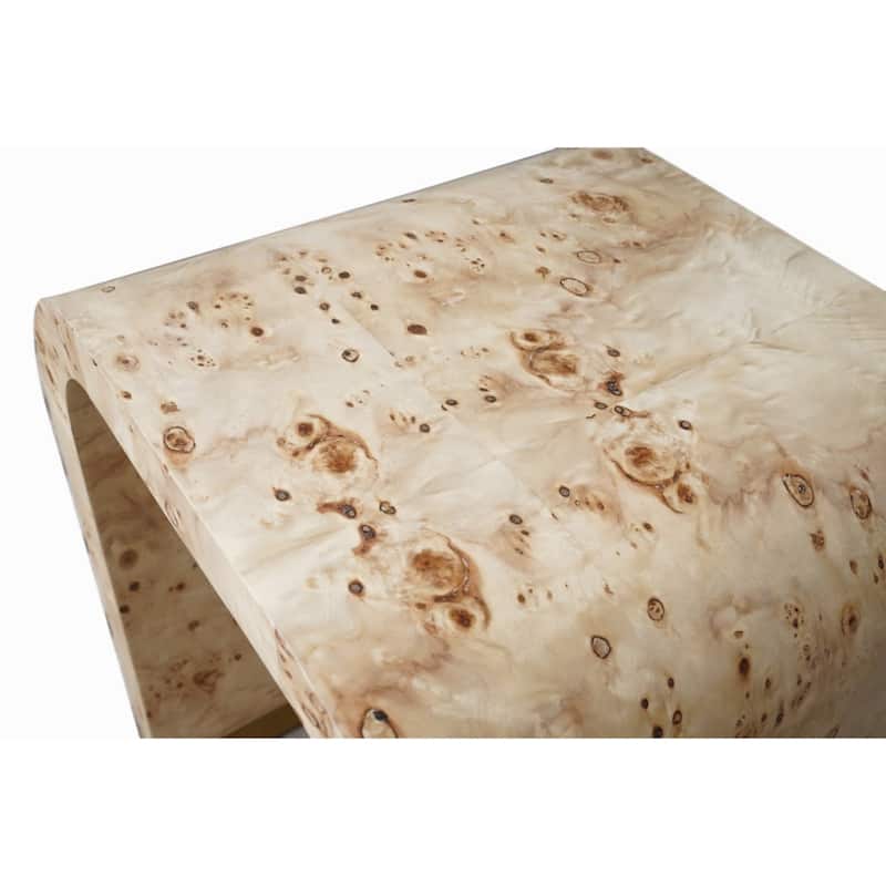 Beige Wood Rectangular End Table with Abstract Base and Thick Top - 20” x 18” x 25” (D x W x H)