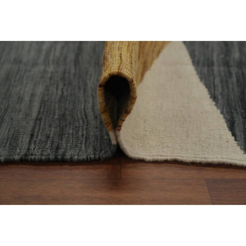 Hand Woven Oriental 100% Wool Carpet Southwestern Modern Beige & Ivories Kilim Area Rug - 12' 2'' X 9' 0''