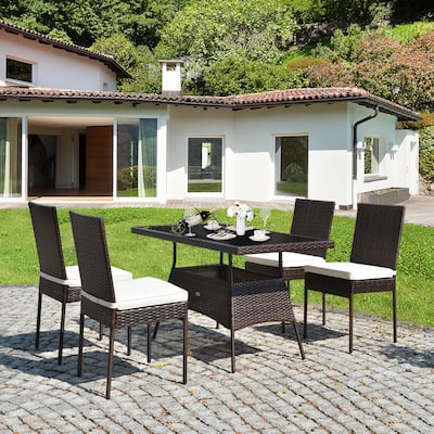 Gymax 5PCS Rattan Patio Dining Table & Chair Set Outdoor Furniture Set