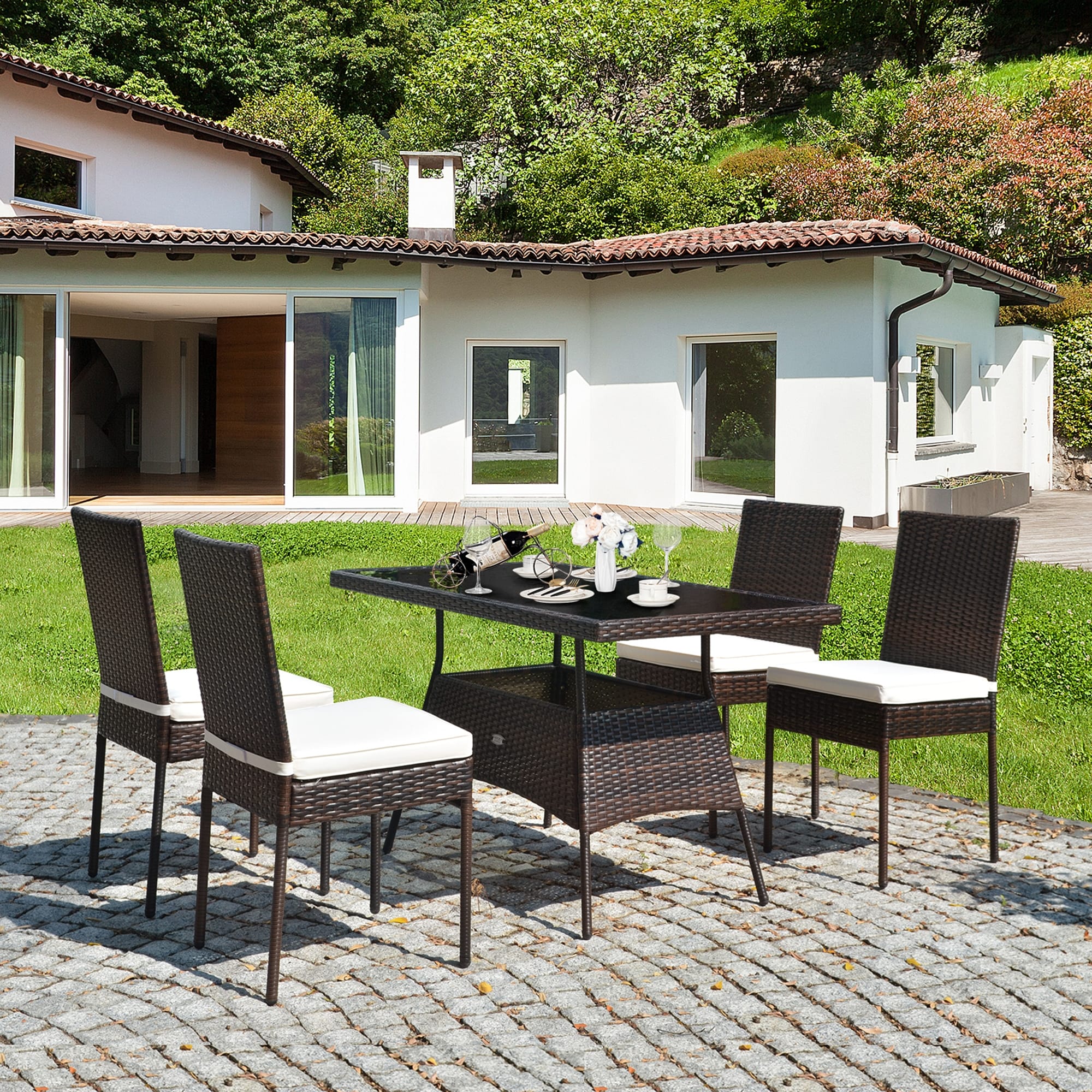 Gymax 5PCS Rattan Patio Dining Table & Chair Set Outdoor Furniture Set