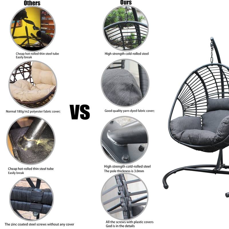 Wicker Swing Egg chair with Antracite Color Cushion And Black Color Base