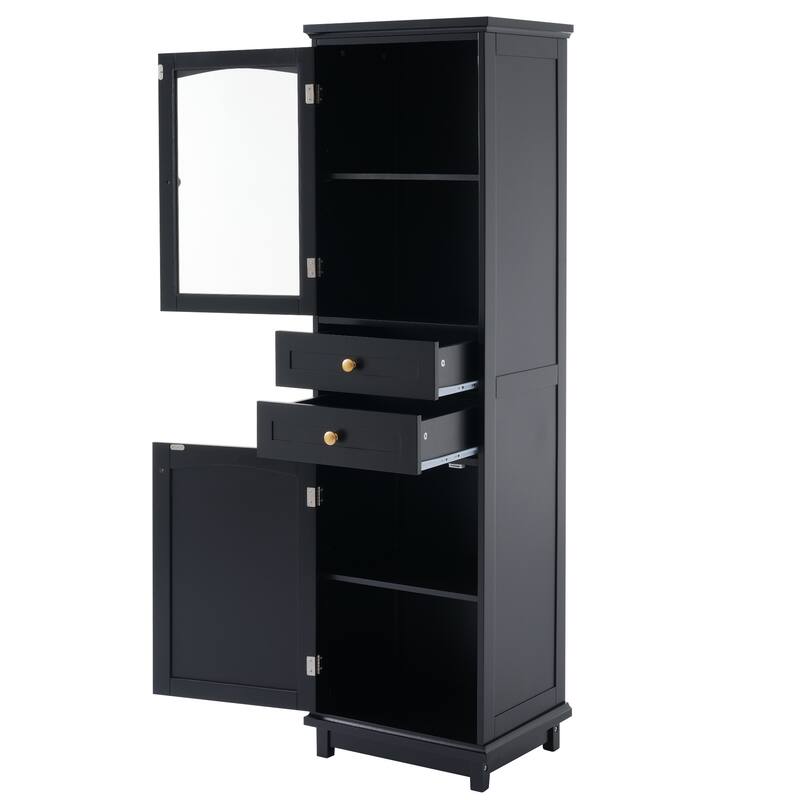 Tall Bathroom Storage Cabinet with Glass Doors and Adjustable Shelves