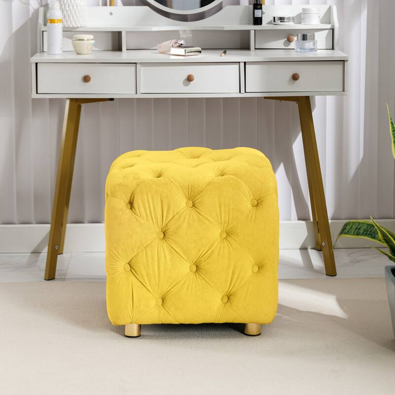 Velvet Upholstered Ottoman,Exquisite Small End Table,Soft Foot Stool,Dressing Makeup Chair,Seat for Living Room