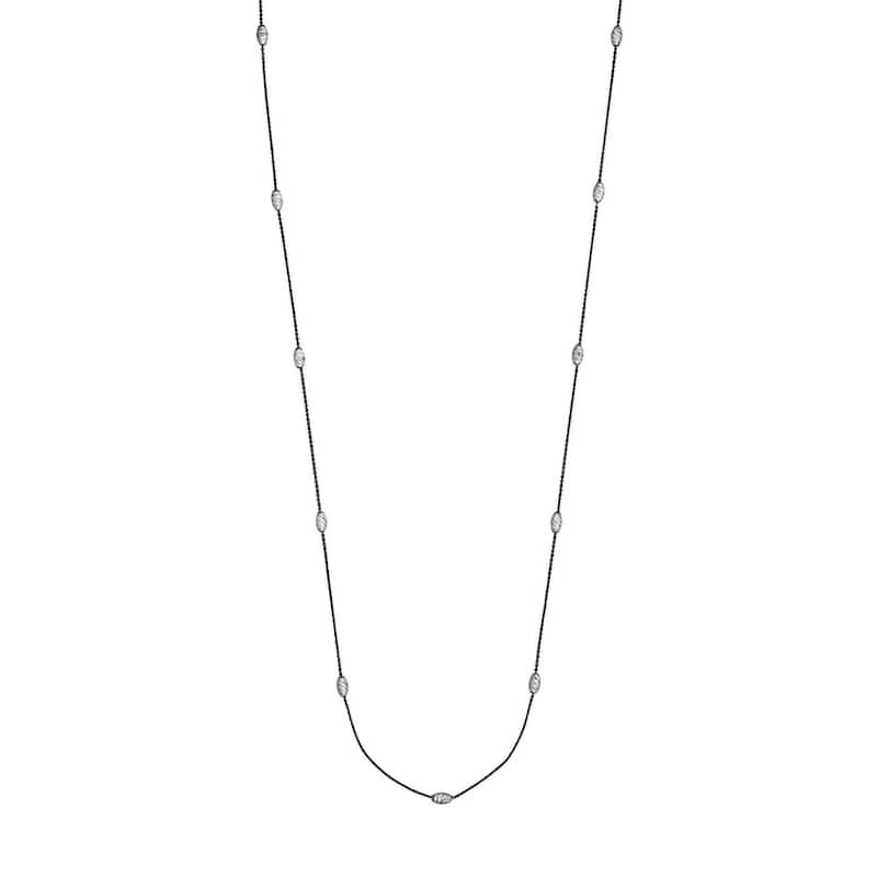 Curata 925 Sterling Silver Black and White 36" Etched Oval Bead Station Long Cable Chain Necklace