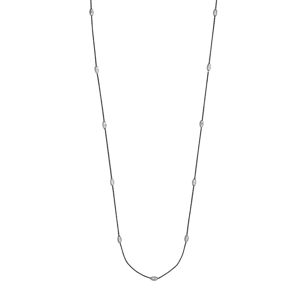 Curata 925 Sterling Silver Black and White 36" Etched Oval Bead Station Long Cable Chain Necklace
