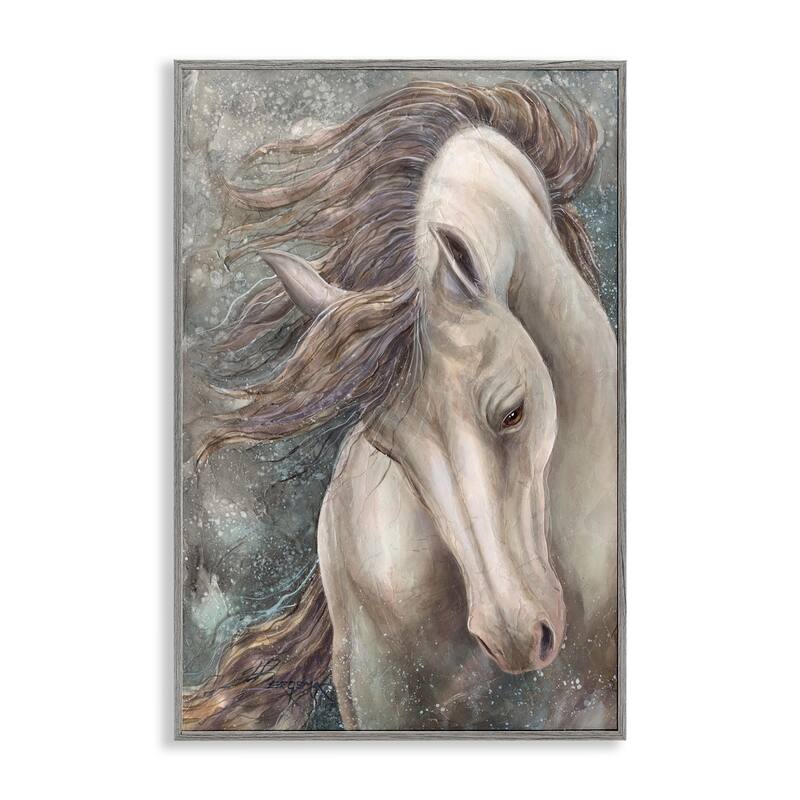 Stupell Rearing Horse with Waving Mane Framed Giclee Art Design By Jody Bergsma - 20 x 30 - Grey