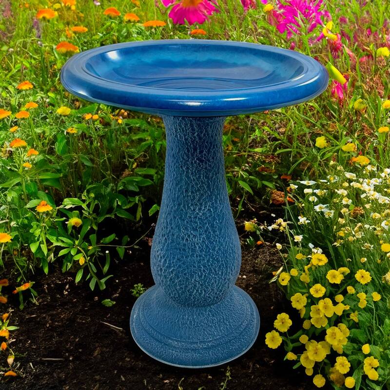 24"H Fiber Clay Birdbaths, 19"D x 24"H, 21"H base, 8lbs.