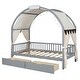 preview thumbnail 5 of 18, Twin Size Daybed with Arched Roof, 2 Drawers, Wood House Canopy Bed with Fabrics Curtain and Light Strip for Kids Teens, Gray