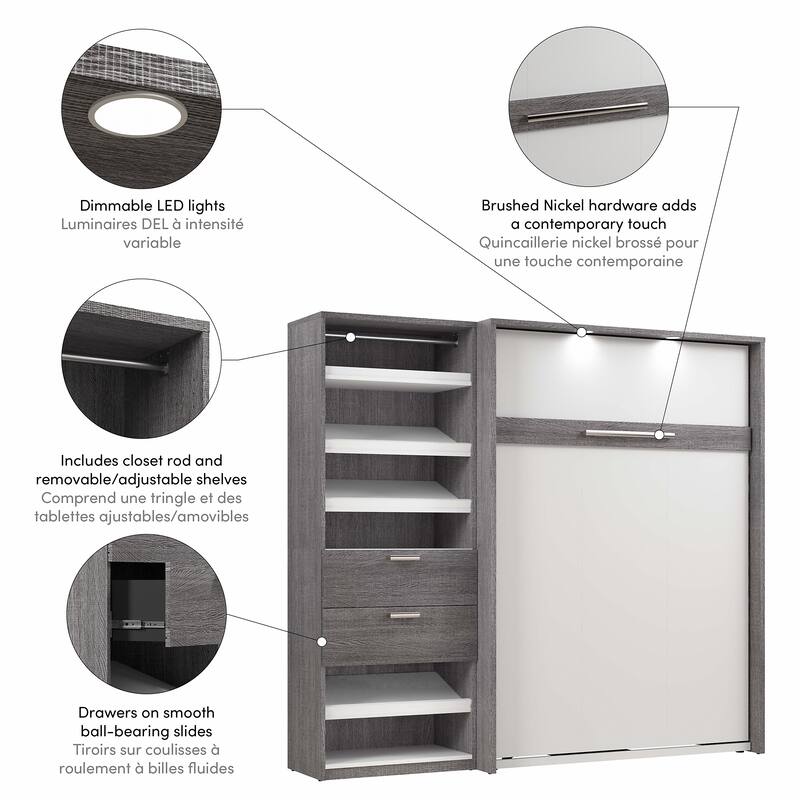 Cielo Full Murphy Bed and Shelving Unit with Drawers by Bestar