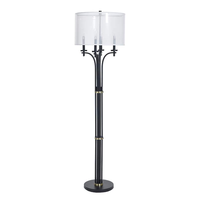 StyleCraft Bellamy Candelabra Floor Lamp - Corcy Gold & Black - White Shade - Corcy Gold, Black, Translucent White