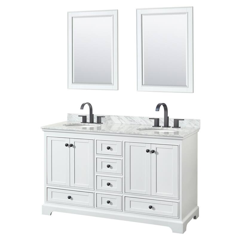Wyndham Collection Deborah 60" Free Standing Double Vanity Set with - White / White Carrara Marble Top / Matte Black - Painted