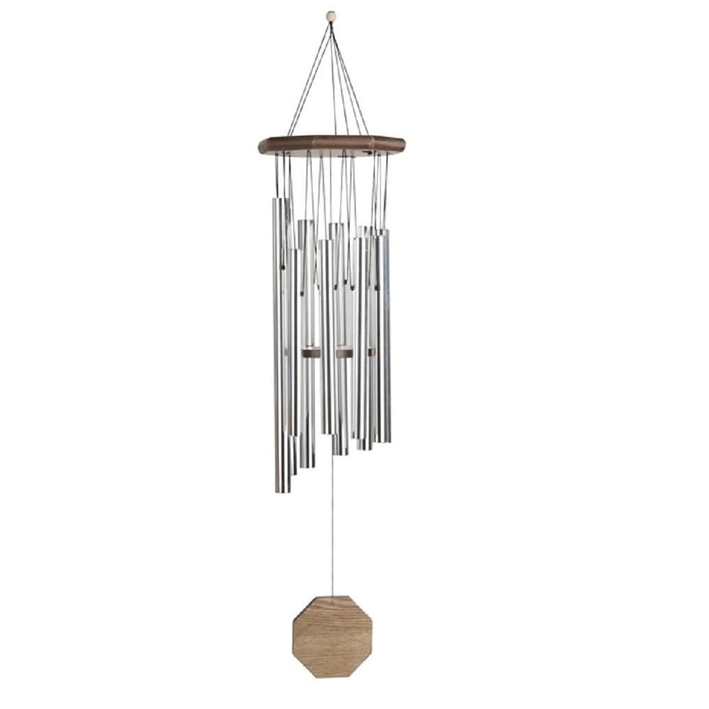 Lbk Furniture 35" Wind Chime With Wood Top And Silver Tube For Indoor And Outdoor Hanging Decoration Garden Patio Porch
