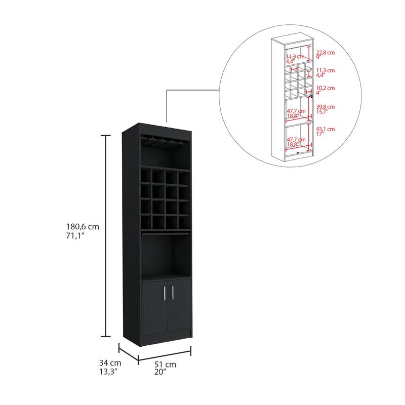 Being Kava Bar Cabinet, Double Door, Two Shelves, Sixteen Built-in Wine Rack