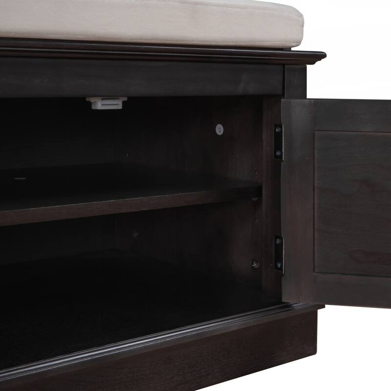 Storage Bench with 4 Doors and Adjustable Shelves, Shoe Bench with Removable Cushion for Living Room, Entryway