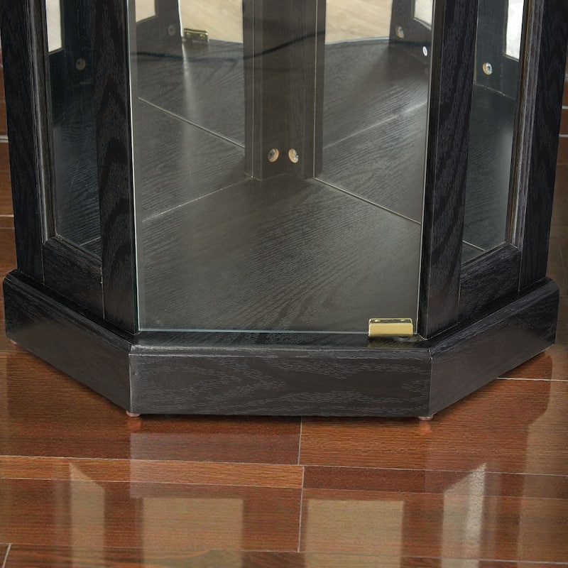 Lighted Corner Curio Cabinet with Glass Doors, Tall Display Case with Mirrored Back for Living Room