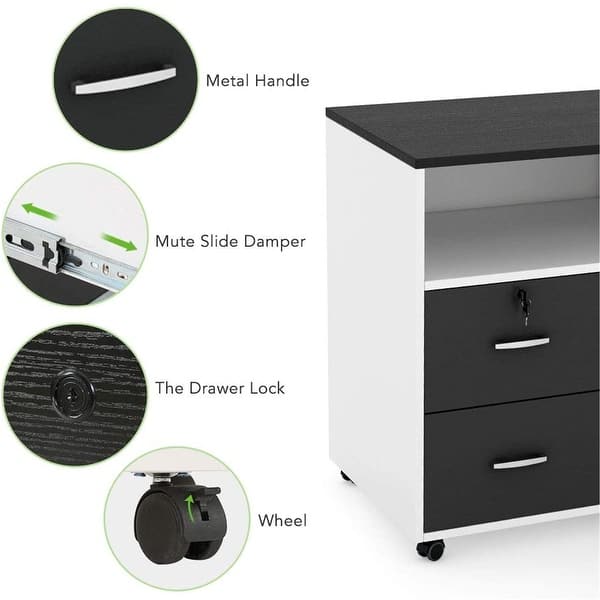 Shop Mobile Lateral Filing Cabinet With Locks And Wheels 2 Drawers Black White Overstock 31422298