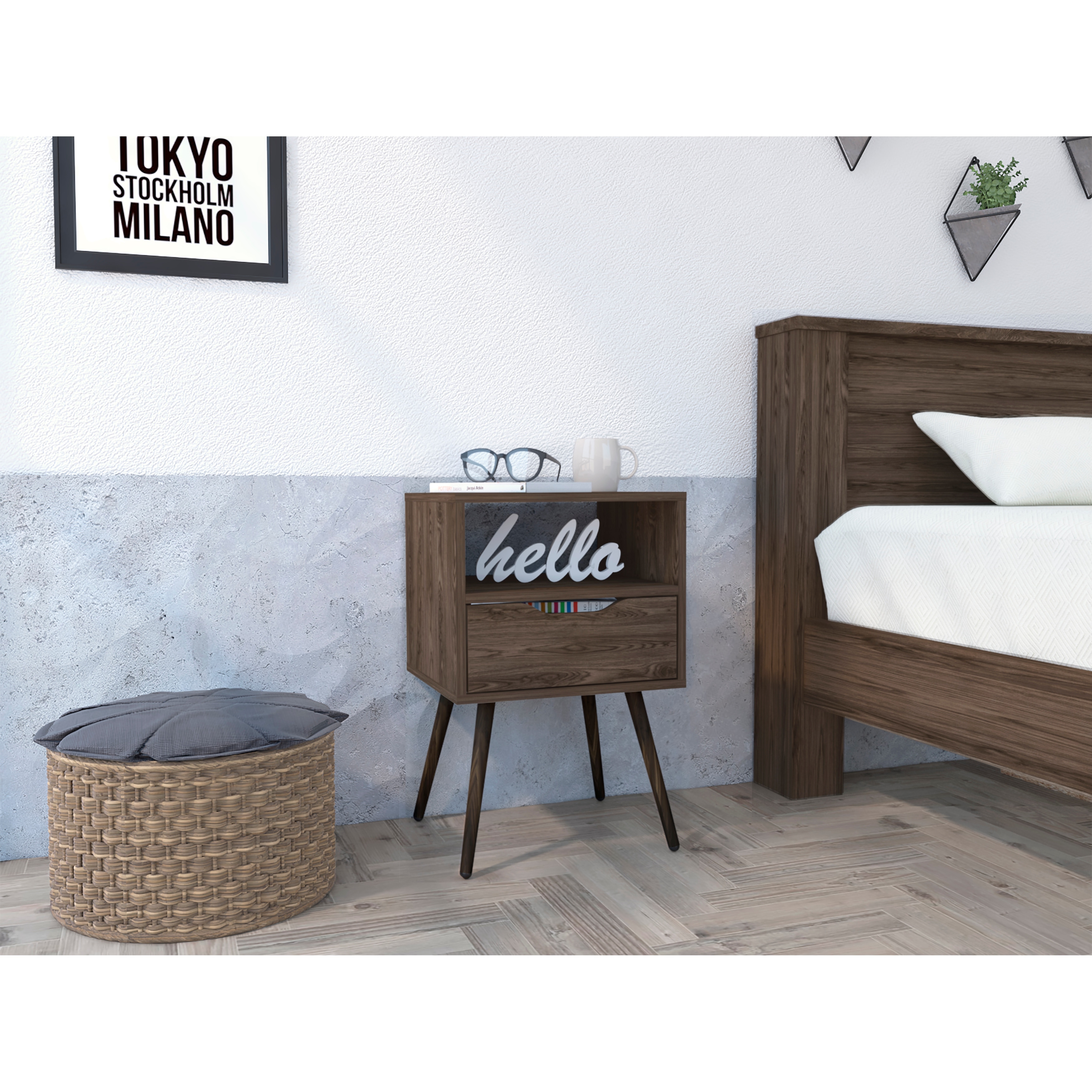 Dark Walnut Nightstand with Single Shelf - Brown