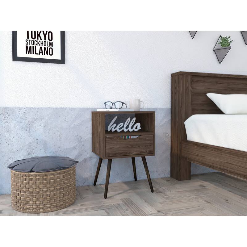 Dark Walnut Nightstand with Single Shelf - Brown