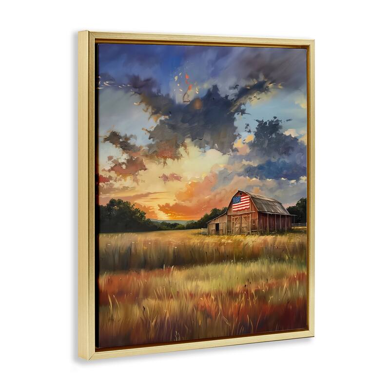 Stupell American Barn at Sunset Framed Floater Canvas Wall Art Design By Arlington Prints