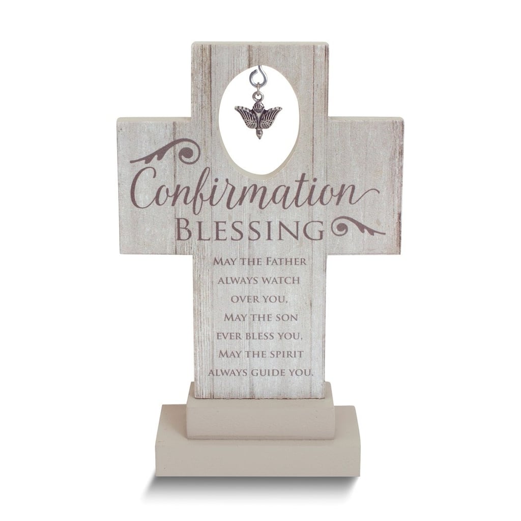 Curata Confirmation Blessing Standing Wooden Cross with Pewter Finish Dove Charm Gift Boxed