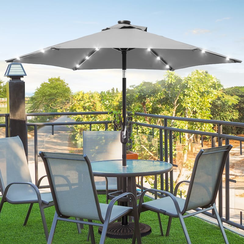 BONOSUKI 7.5ft LED Patio Umbrella Table Umbrellas,with Tilt and Crank - Grey