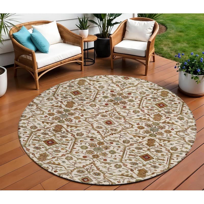 HomeRoots Floral Transitional Rectangle Outdoor Rug - 8' Round