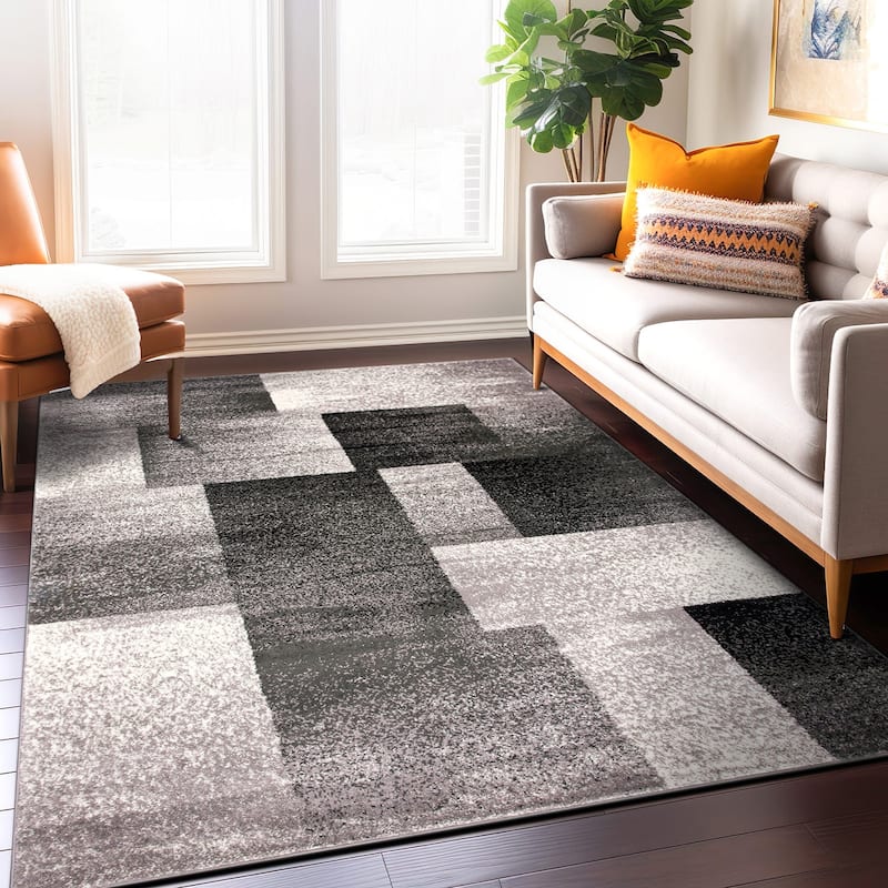 World Rug Gallery Modern Geometric Boxes Area Rug - 5' x 7' - Gray - Runner/Rectangle
