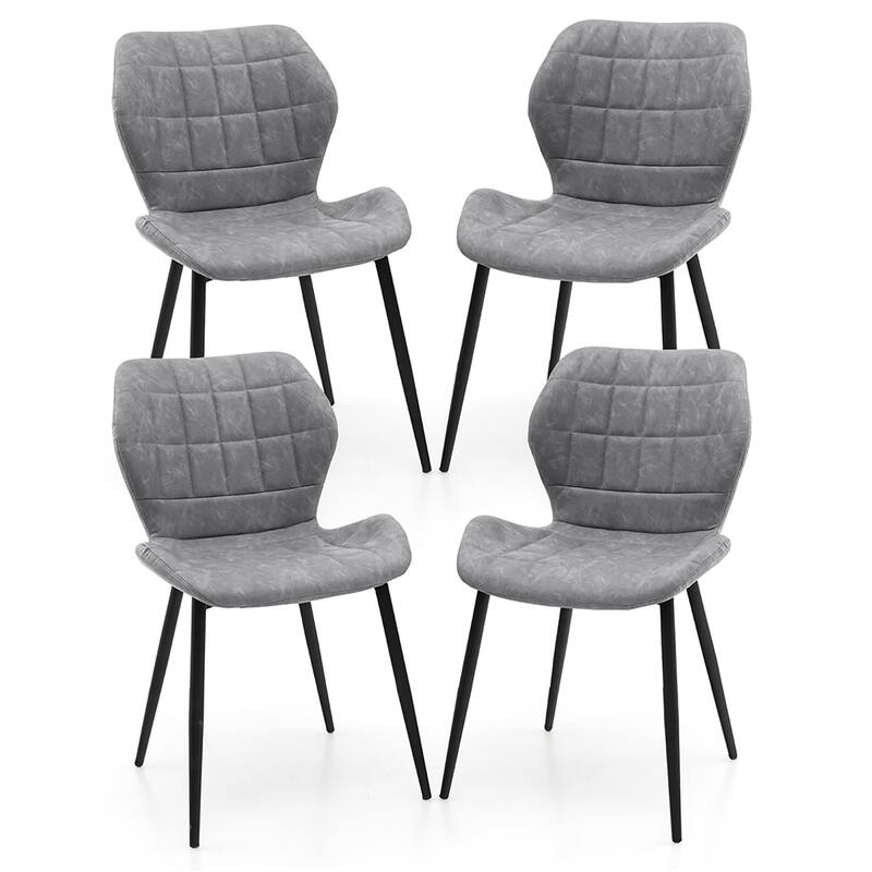 Gymax Dining Chairs Set of 4 w/ Padded Back Metal Legs & 2 Adjustable - Grey