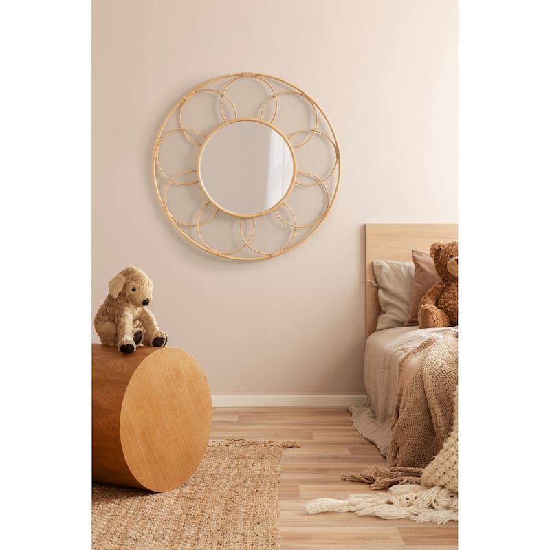 Kate and Laurel Cori Round Rattan Mirror