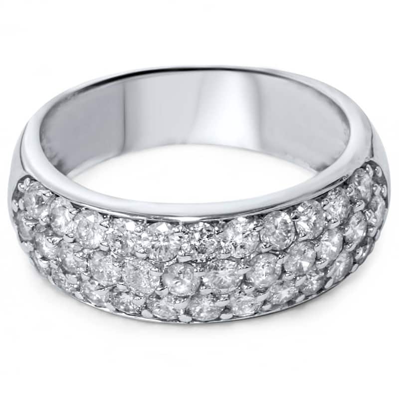 1 1/2ct Pave Diamond Wedding Anniversary White Gold Womens Wide Band