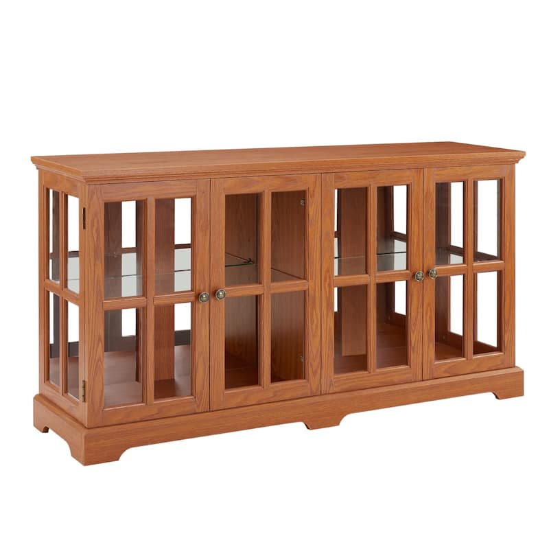 LED Antique Glass Curio Display Cabinet Showcase with 4 Lattice Doors