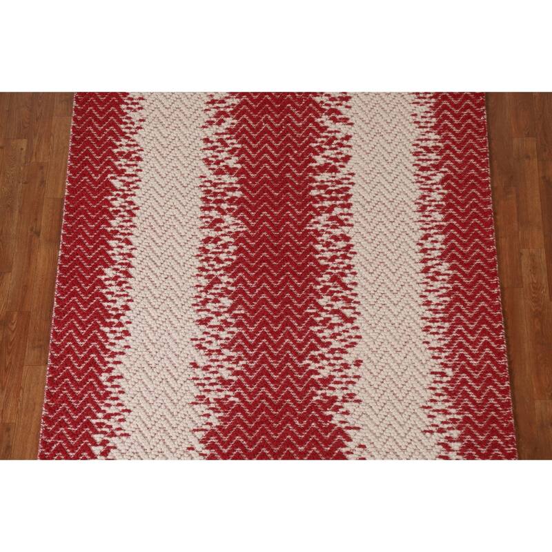 Hand Knotted Oriental 100% Wool Carpet Modern Chevron Red Moroccan Area Rug - 7' 0'' X 5' 1''