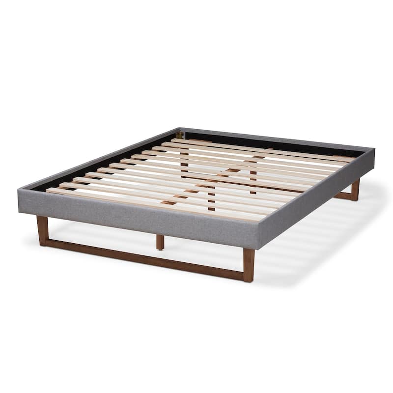 Full Size Bed Frame Modern Platform Bed Grey Fabric Wood Bed