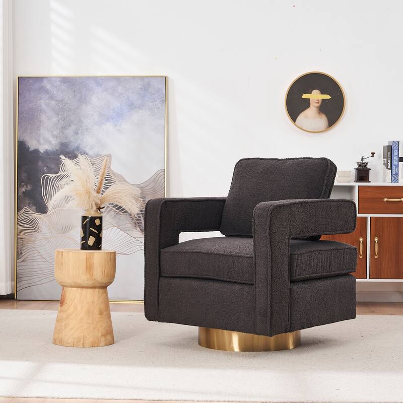 Ouyessir Modern Upholstered Swivel Accent Chair with Hollow-back & Golden Base - Grey
