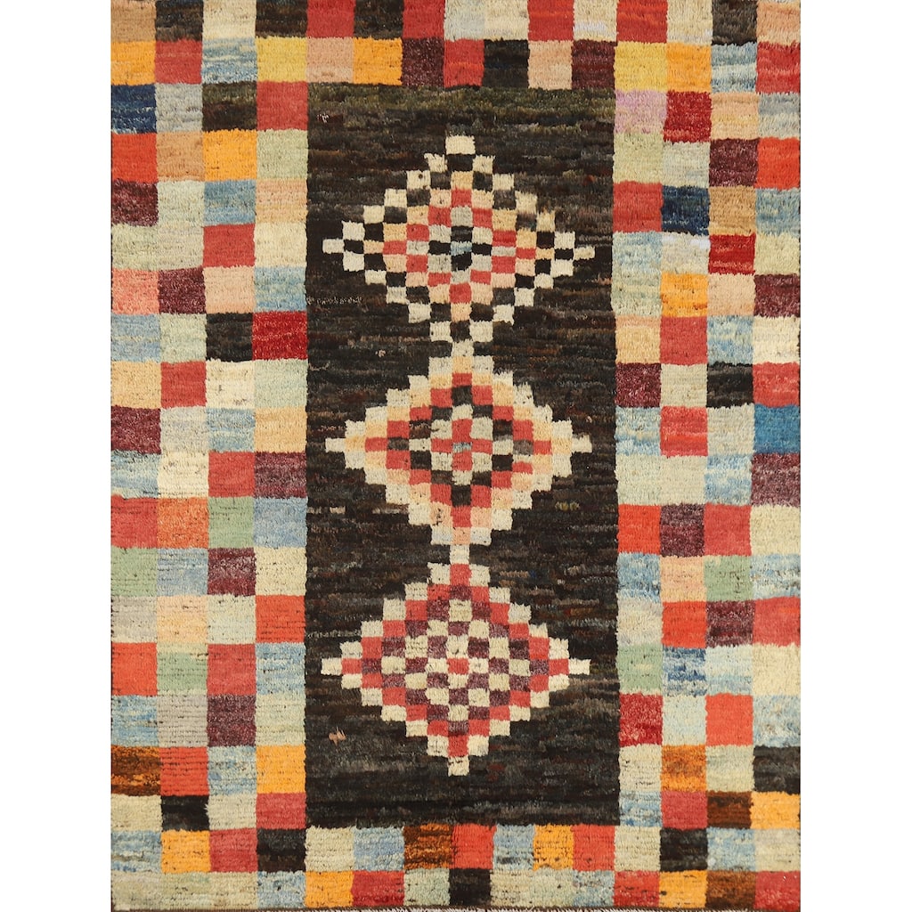 Checkered Moroccan Oriental Rug Handmade Wool Carpet - 5'3" x 6'4"