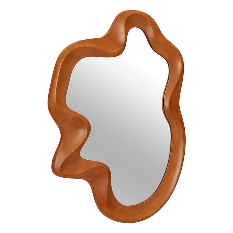 HomeRoots 35" Brown Solid Wood Abstract Geometric Framed Accent Mirror - 26.00 in. x 34.80 in. x 2.00 in.