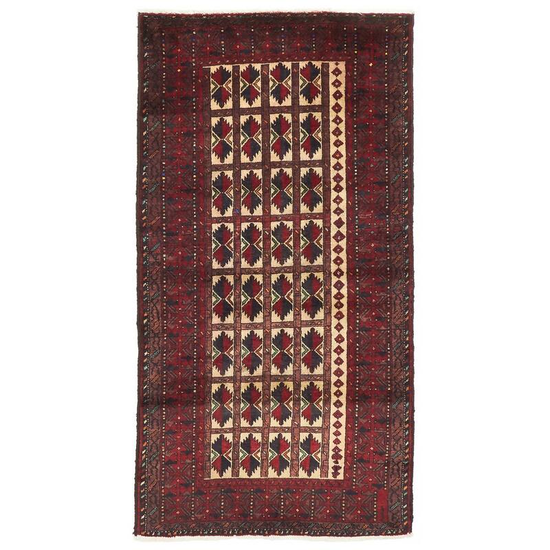 ECARPETGALLERY Hand-knotted Teimani Cream, Red Wool Rug - 2'7 x 4'11