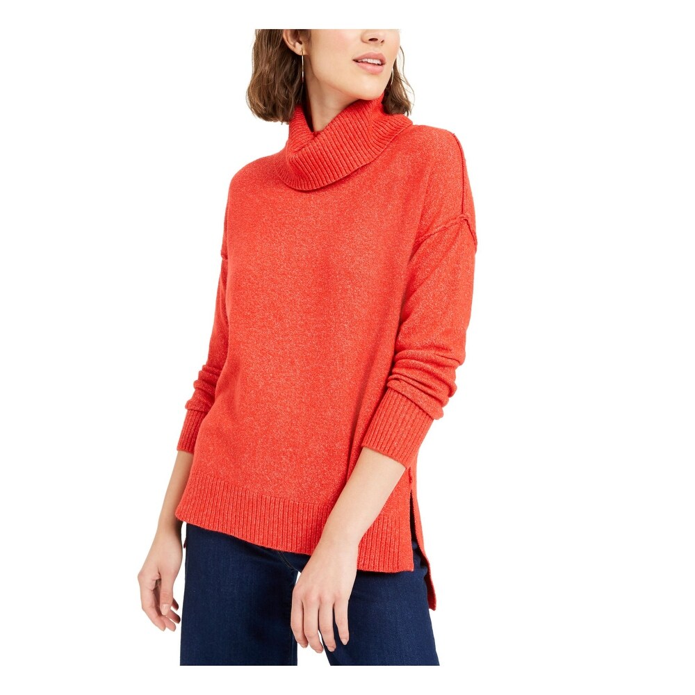 red cowl neck sweater