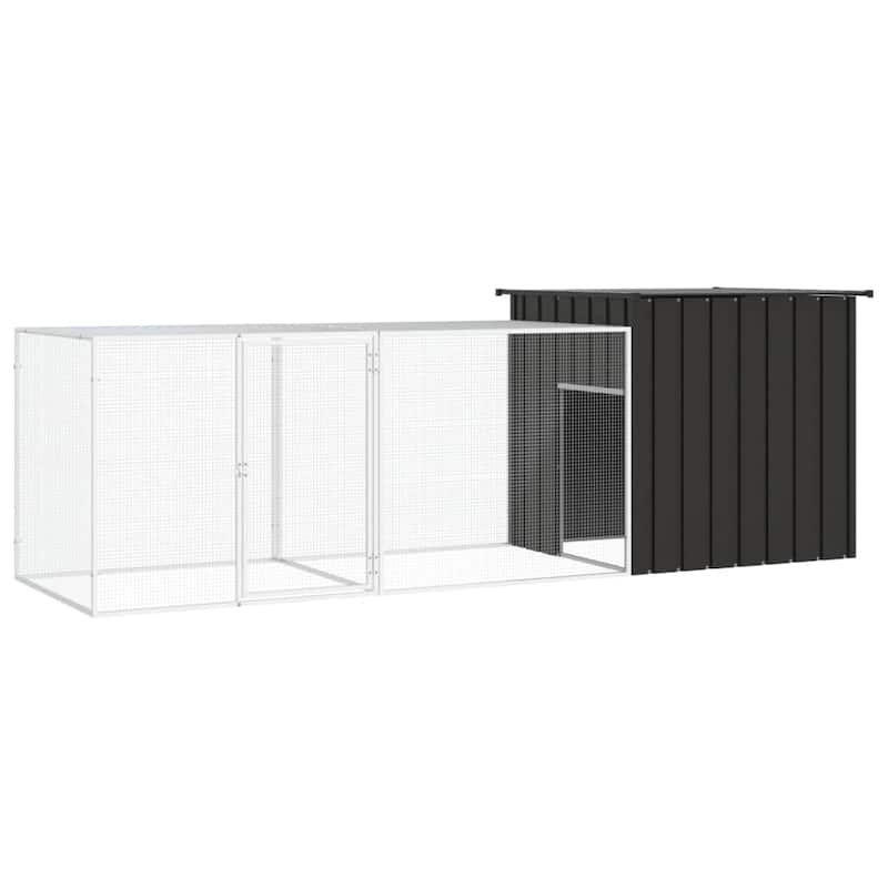 vidaXL Chicken Coop Multipurpose Chicken House with Mesh Cage Galvanized Steel - 118.1" x 35.8" x 39.4" - Anthracite