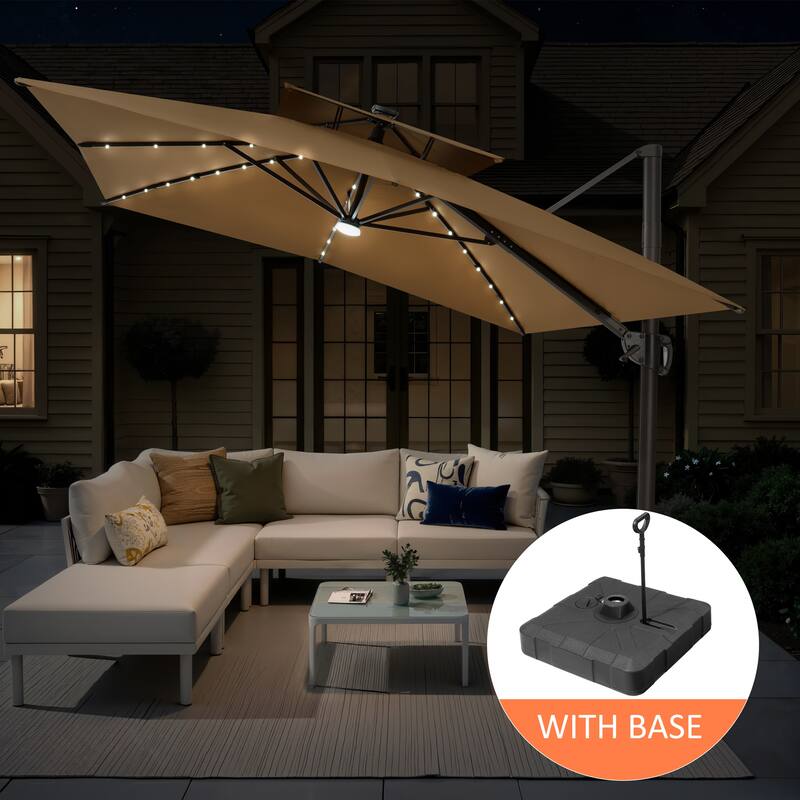 Outdoor Patio 10 x 13 FT Aluminum Cantilever Umbrella Double Top with Rod Base - Tan