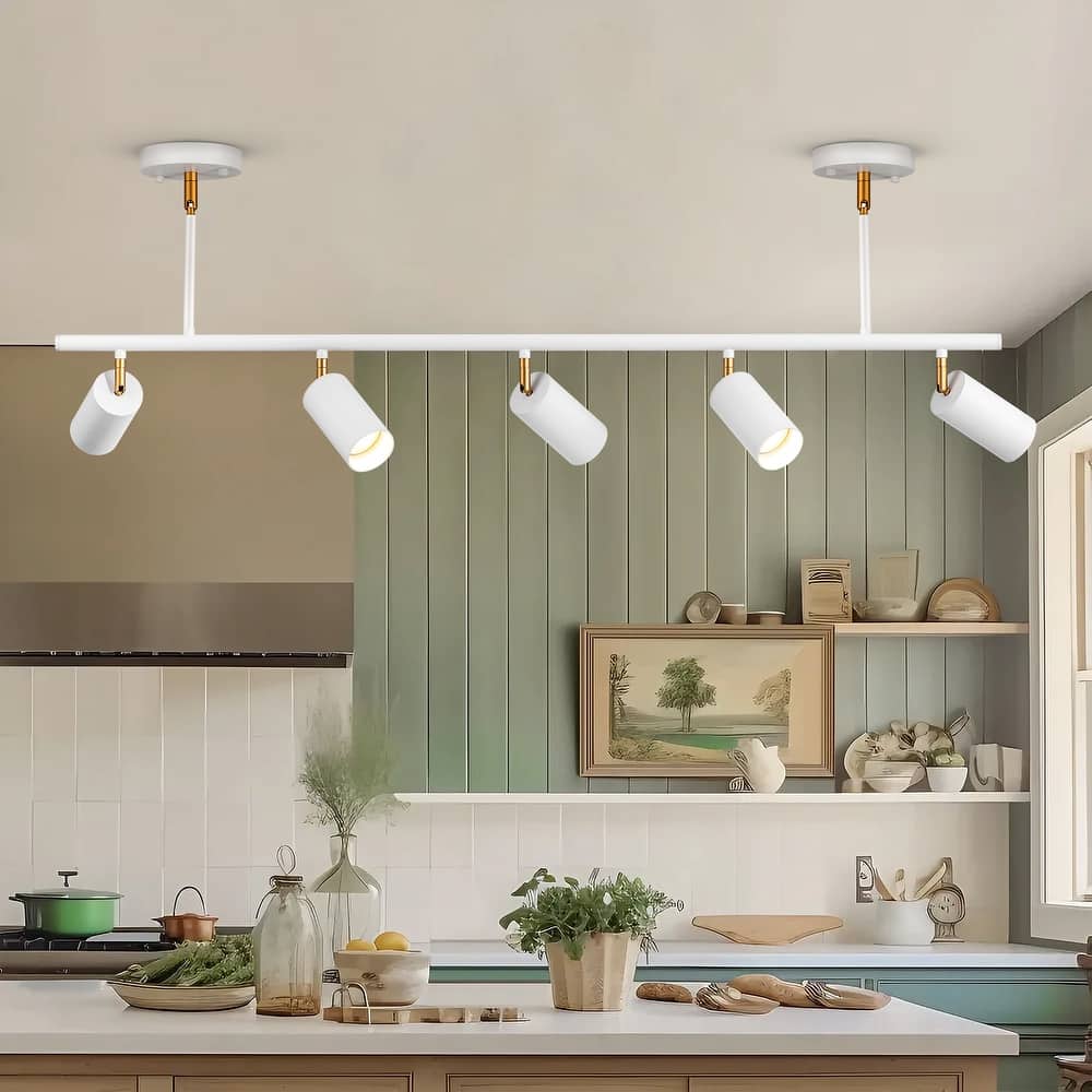 5-Light Black/ Gold Modern Industrial Adjustable Linear Ceiling Track Lighting Kit Spot Tracking Light Pendant