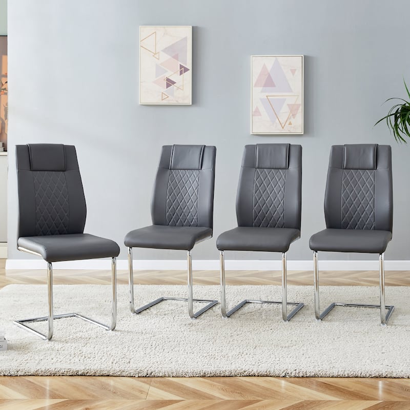 Roomfitters PU Dining Chairs with Metal Legs, Upholstered Side Chairs Set of 4 for Kitchen or Bedroom - Grey