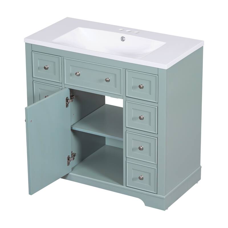 36" Bathroom Vanity Combo with Undermount Sink, 6 Drawers, 1 Cabinet, and Adjustable Shelf
