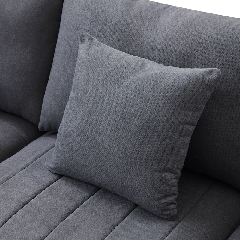 89" Linen-Blend L-Shaped Sectional Sofa with Ottoman, 2 Pillows and Pocket Springs, 360lb Capacity