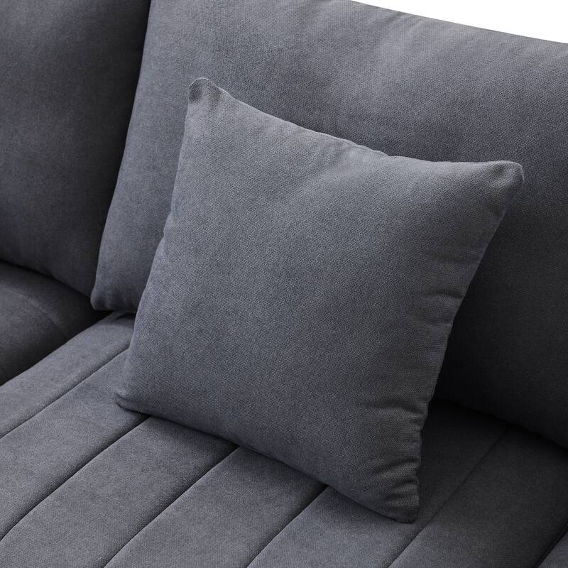 89x79" L-Shaped 5-Seat Sectional Sofa with Ottoman, Vertical Stripes, Dark Gray Polyester for Living Room