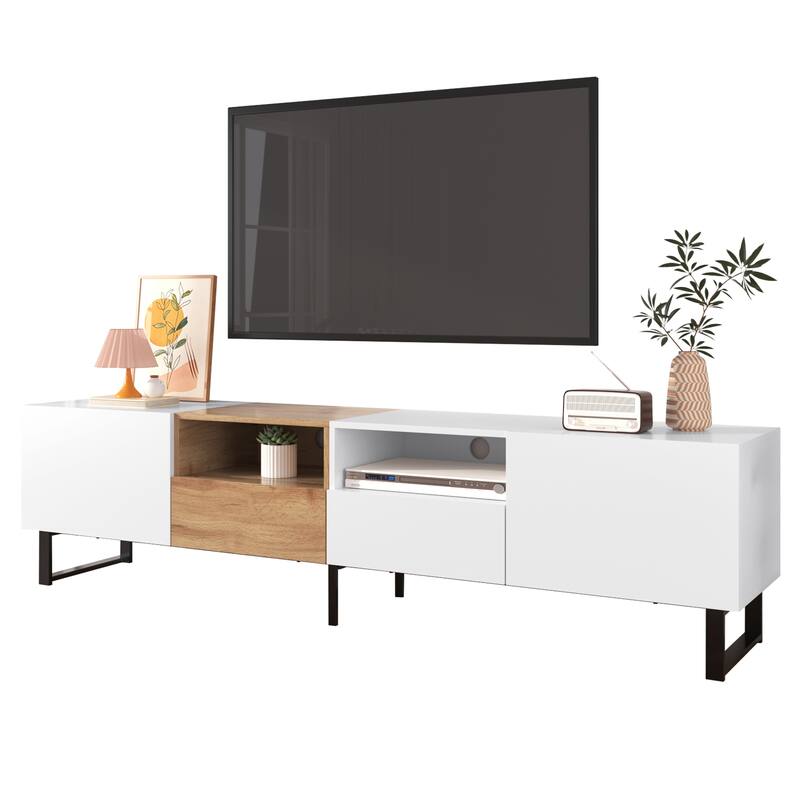74" TV Stand with Drop-Down Door & Storage for TVs Up to 85"