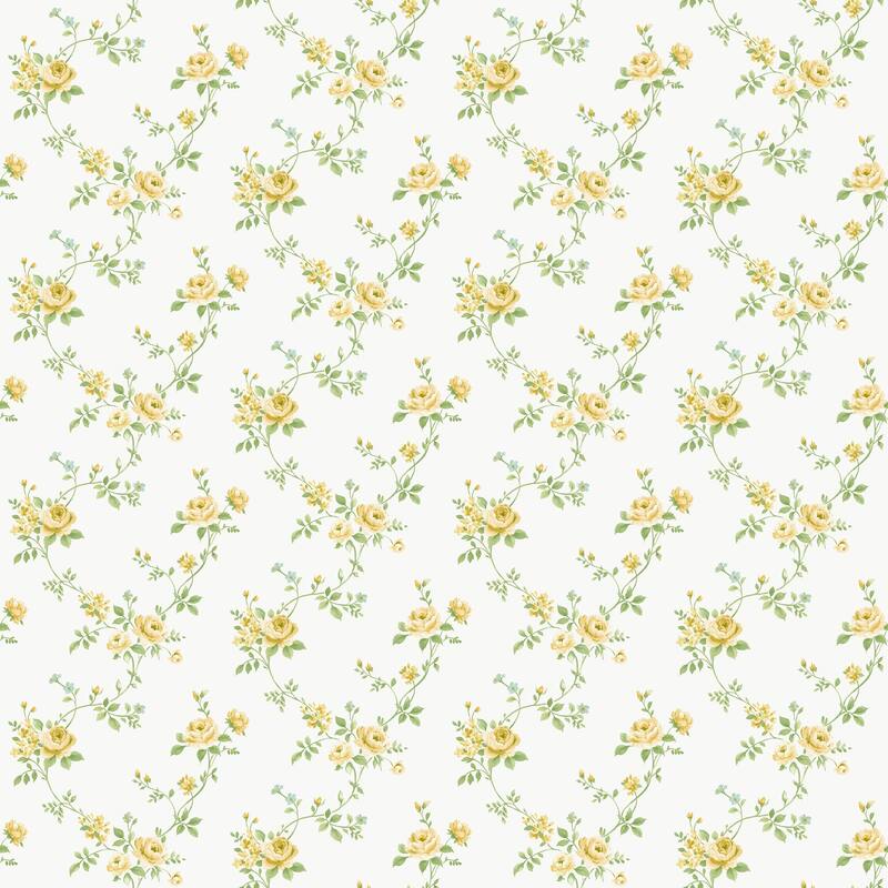 Galerie Wallcoverings Miniatures 3 Rose Floral Trail Design Vinyl on Non-woven Matte Wallpaper Roll - 33-feet long x 21-inches wide - Yellow