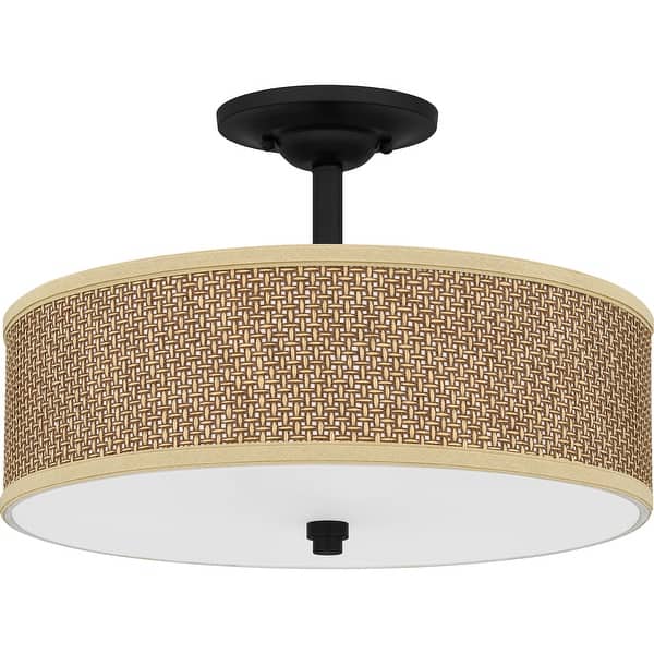 Quoizel Zen 3Light Mystic Black SemiFlush Mount with Rattan Shade